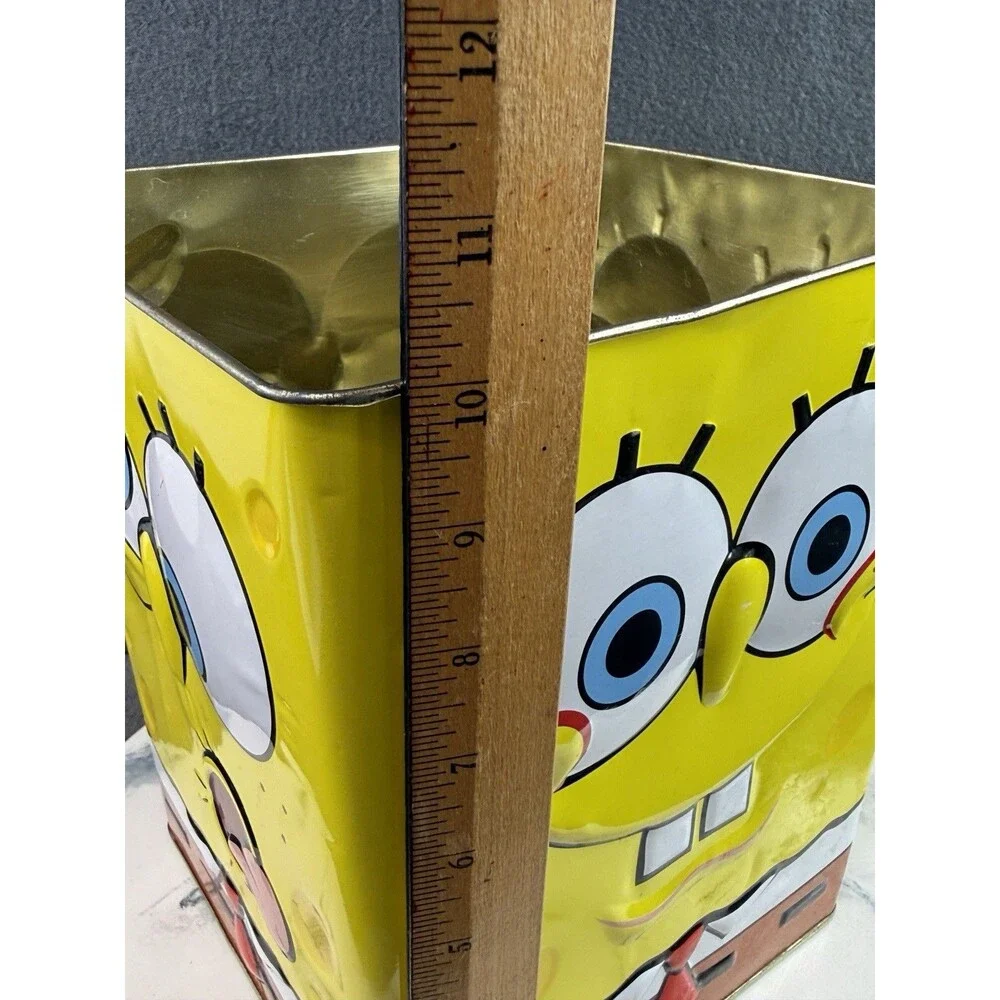 Vintage 2008 SpongeBob SquarePants Popcorn Tin Large Metal Storage Bin Decor
